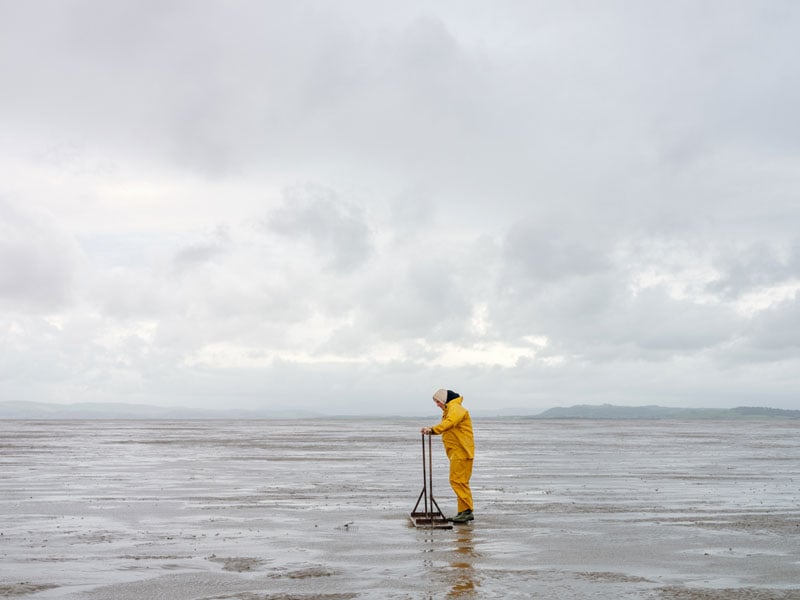 A fisherman in yellow catches fish in the bay © Tessa Bunney