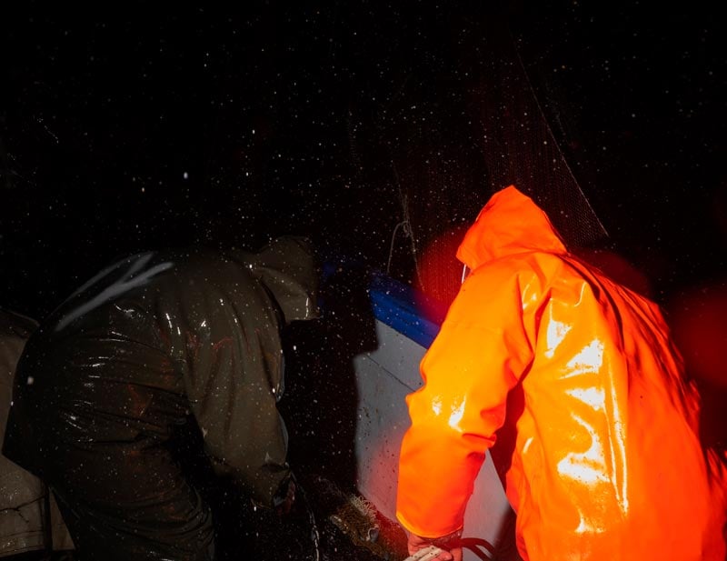 Fishermen working in dark and rainy conditions © Giovanni Bienvenuto