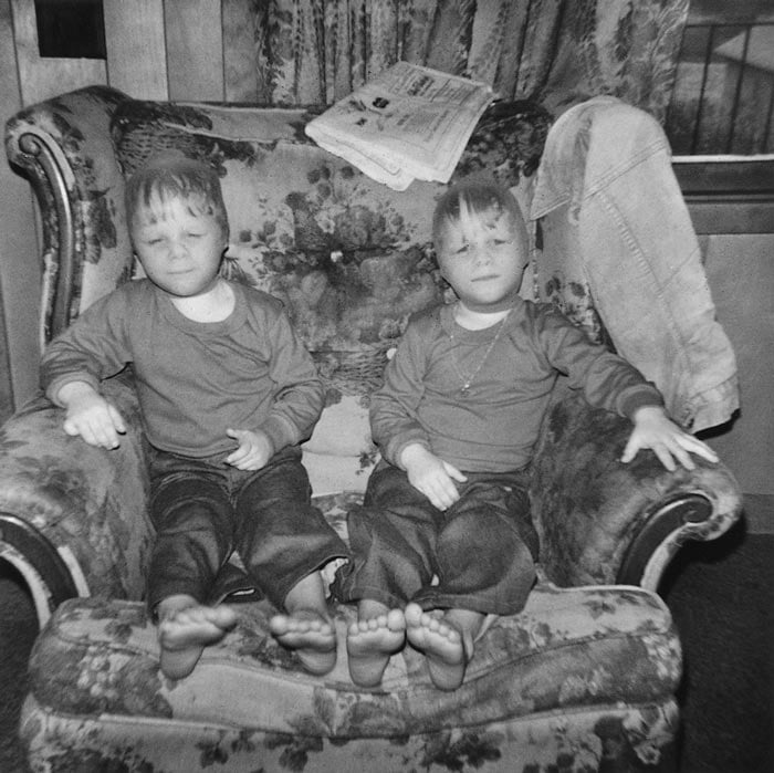Photograph by Denise Dixon showing two children dressed as aliens 