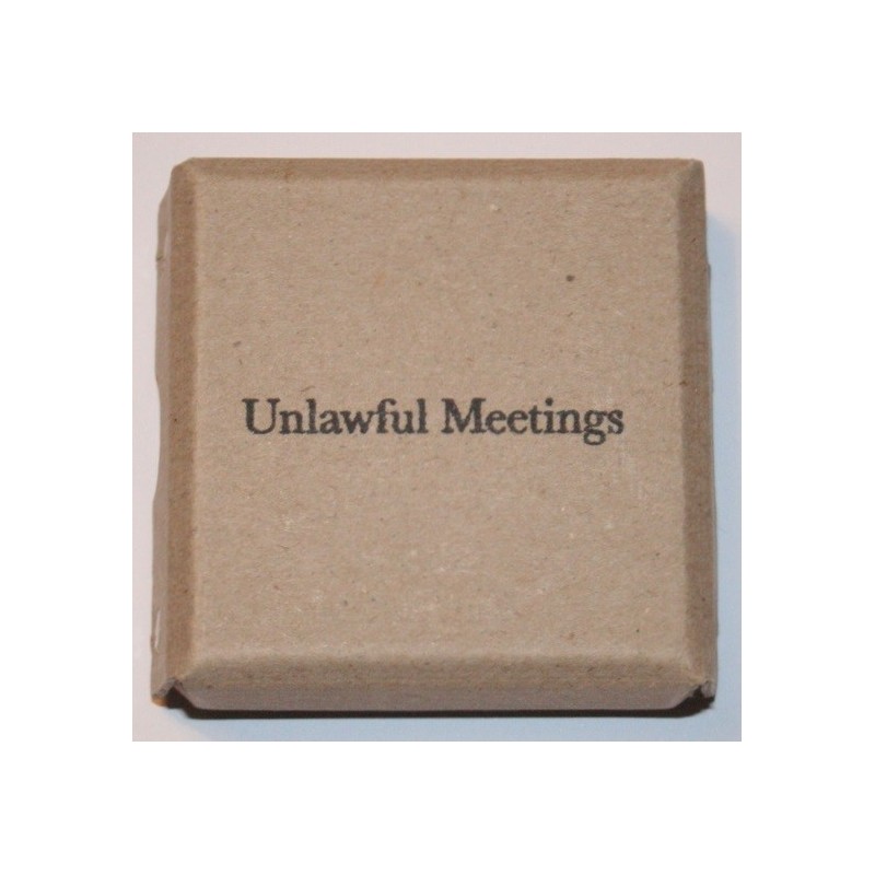 Brown box with 'unlawful meetings' printed on it